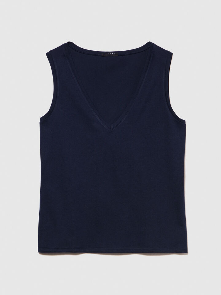 Tank top in 100% cotton - women's tops - Dark Blue | Sisley image number 6